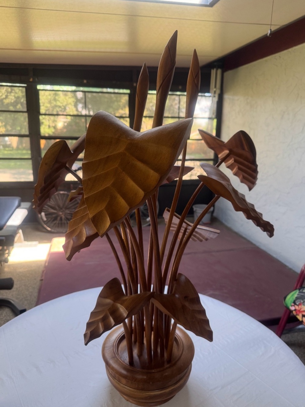 Vintage Hand Carved Wooden Floral Sculpture
